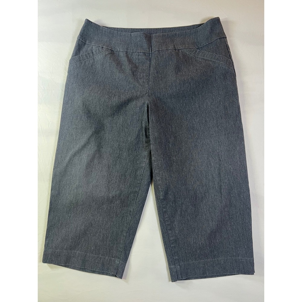 ALIA‎ Petite Grey Denim Capri Pants 14 Cropped Trousers Stretch Comfort Casual
